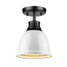 Golden 3602-FM BLK-WH - Wry Lighting Duncan 1-light Flush Mount in Matte Black and White shade